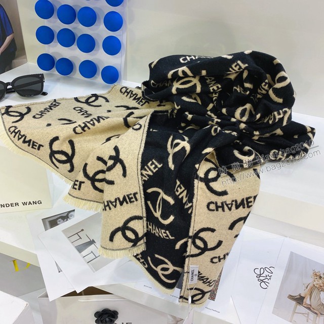 CHANEL專櫃2021新款女士字母圍巾 香奈兒簡單百搭羊絨小香圍巾  mmj1301
